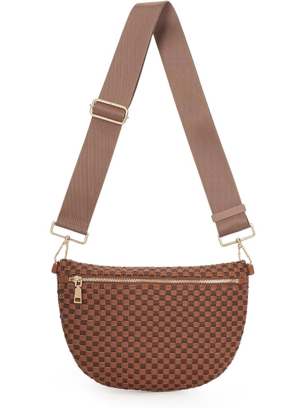 Woven Crossbody Bags for Women Bum Bag Checkered Sling Bag Faux Leather Crossbod